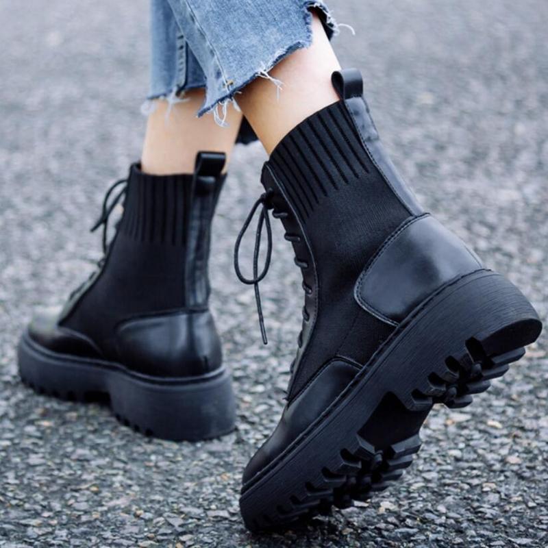 Fashion AIYUQI Women Winter Boots Shoes Genuine Leather Flat Fur Ankle Boots Women Platform Fashion Women's Socks Boots
