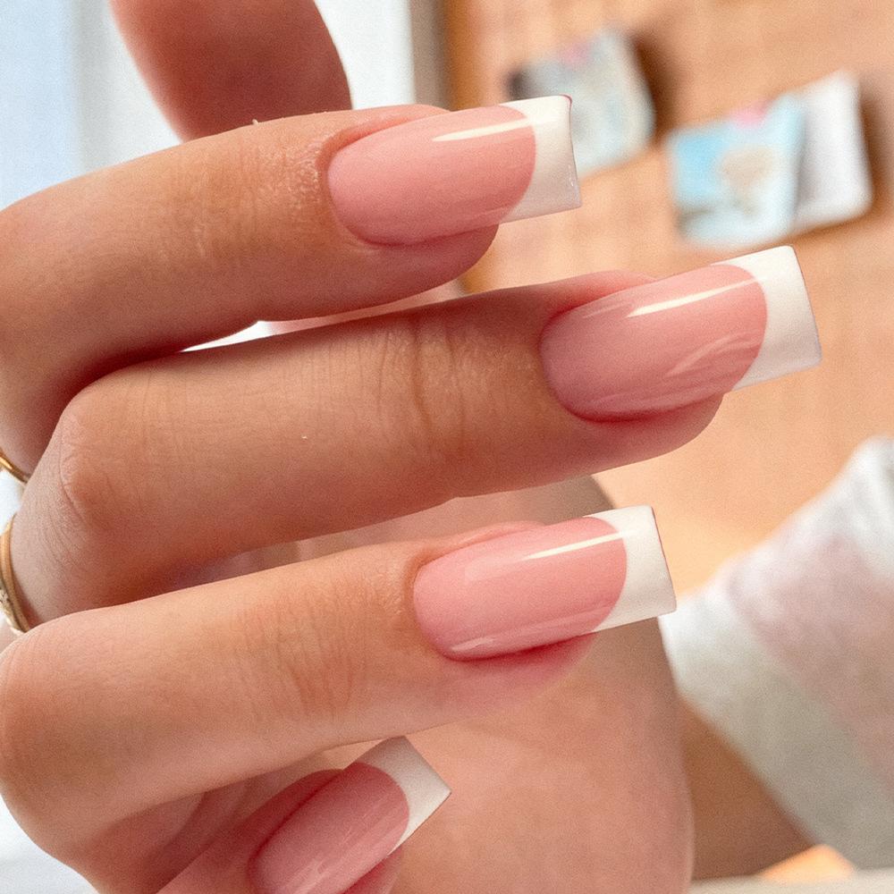 24-Pack Medium & Long White French Ballet False Nails with Glitter Powder