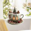 Yousheng 4 Pcs 2D Acrylic Christmas Ornament Cup Shaped Hot Cocoa Hanging Ornaments Snow Village House Xmas Tree Decoration for Tree Car Decor