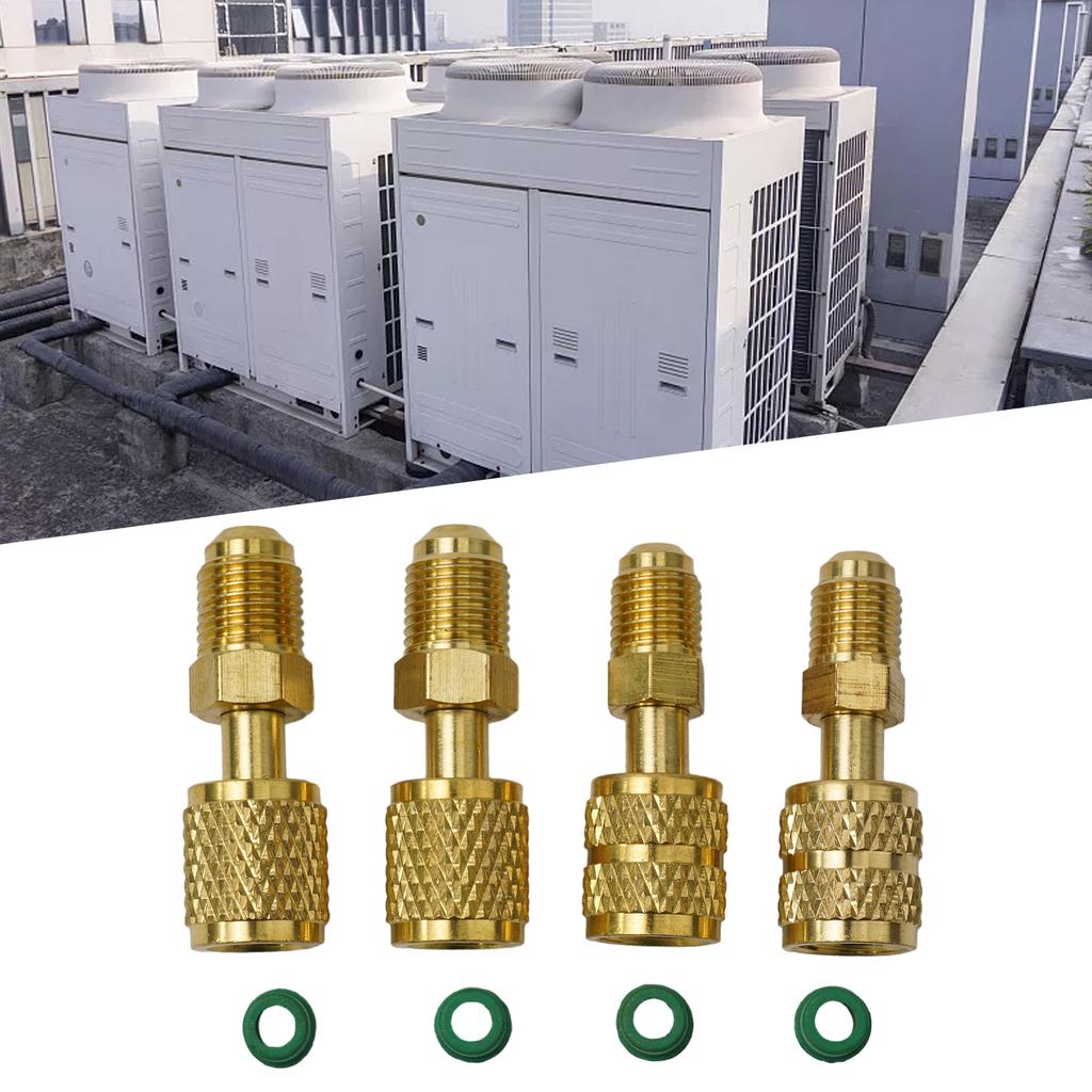 R410a R32 R22 HVAC Adapter Set 4pcs 5/16 SAE To 1/4 SAE Quick Couplers Brass Construction for Professional HVAC Tools and Repair
