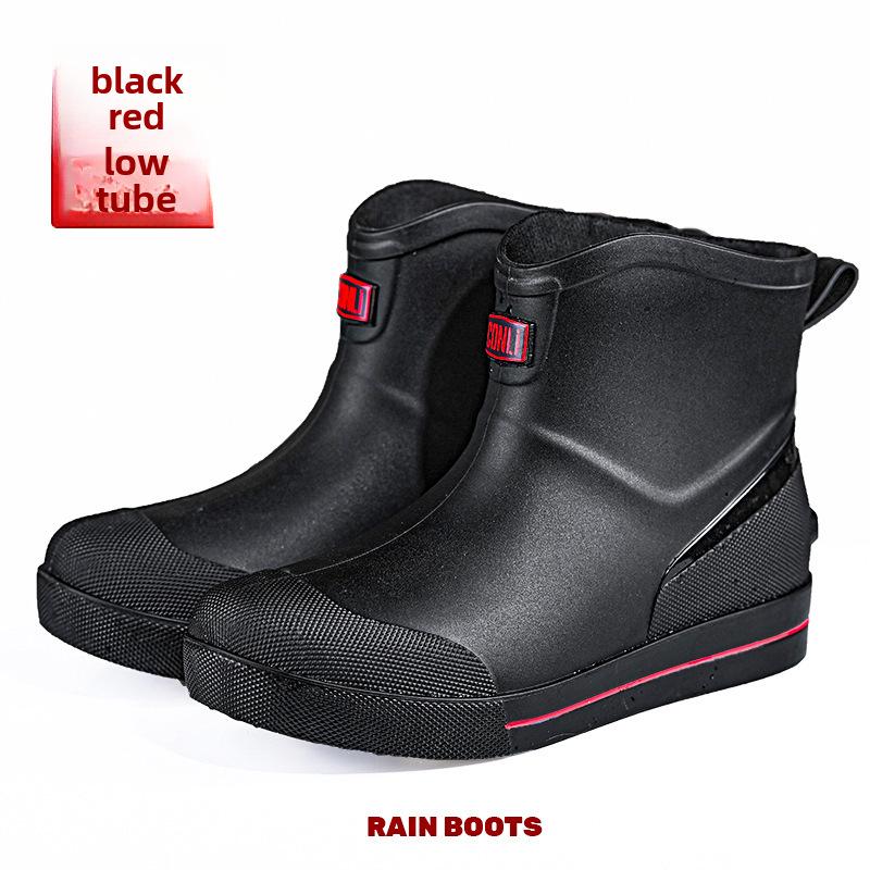 Pánské voděodolné protiskluzové holínky v korejském stylu, odolné proti opotřebení s hřejivou podšívkou z plusového sametu, pohodlné gumové boty střední délky.