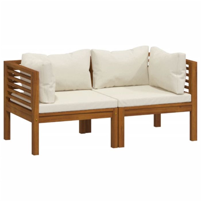 VidaXL 2-seater Garden Sofa and Cream Cushion Solid Acacia Wood