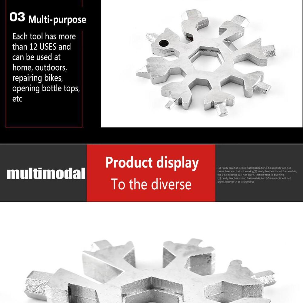 Portable 18 In 1 Mini Snowflake Multi Pocket Tool Spanner Hex  Multipurpose Camp Survive Outdoor Hike Key Ring Key Chain