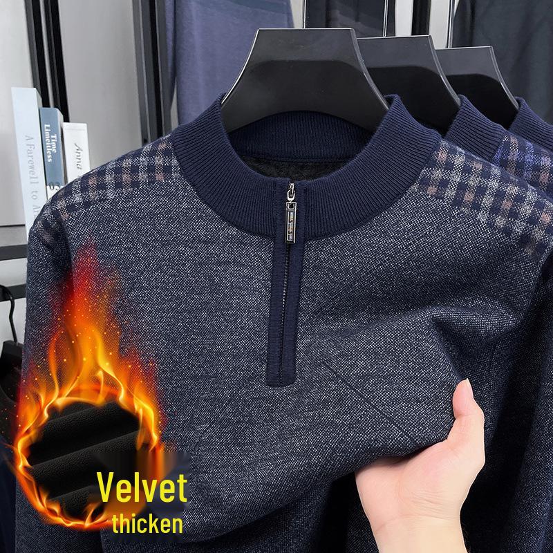 Men's Red Year of the Rat Warm Knit Sweater, Half-High Collar, Dad Style, Winter Wear for Middle-Aged & Elderly.