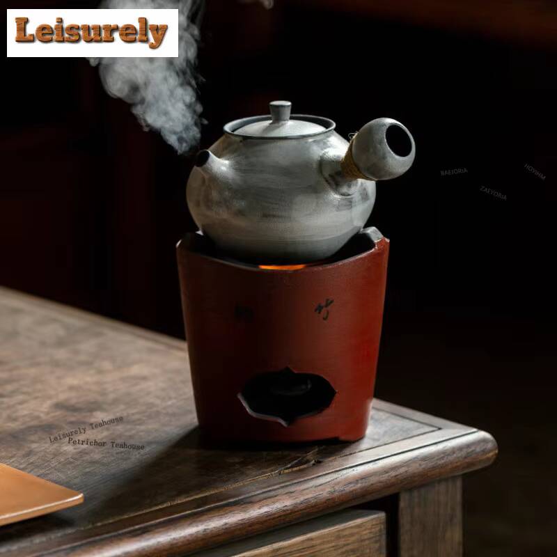 Crude Pottery Side Handle Tea Warmer Holder Alcohol Burner Stove Kettle Stand Baked Milk Jar Carbon Furnace Drinkware Ornaments