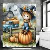 Fall Harvest Season Pumpkin Scarecrow Farm Shower Curtain, Bathroom Decorative Shower Curtain, Waterproof Shower Curtain with Ho