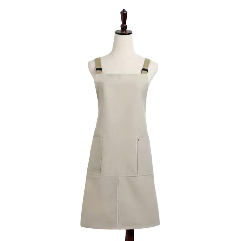 Fashion Canvas Baking Apron Waterproof Adjustable Strape Coffee Overalls Split Hem Design Japanese Style Work Cloth Kitchen Use