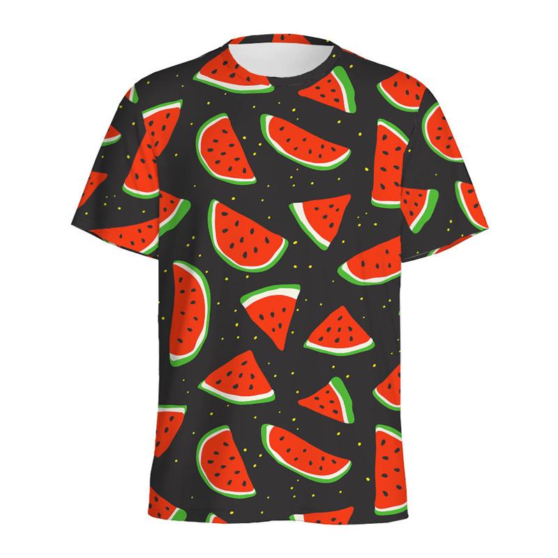 Summer Round Neck 3D Watermelon Pattern Print Top Fashionable Casual Short Sleeved Men's T-shirts