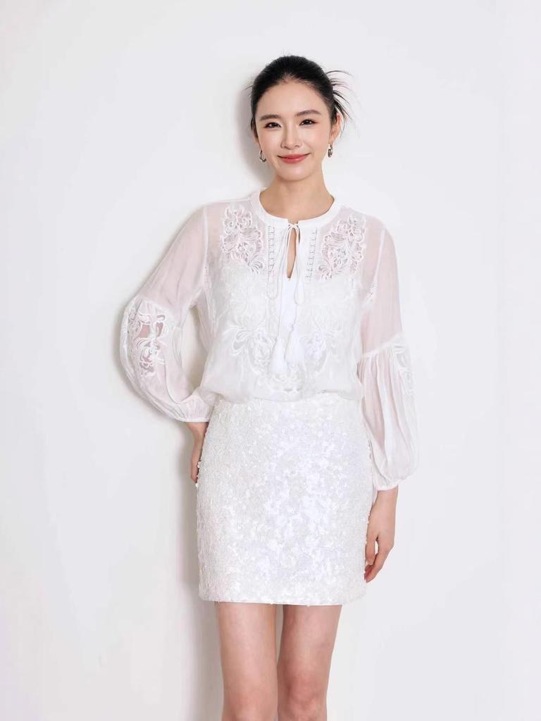 Nanyou Spring 2026 Elegant French Bling Sequin High Waist A-line Skirt