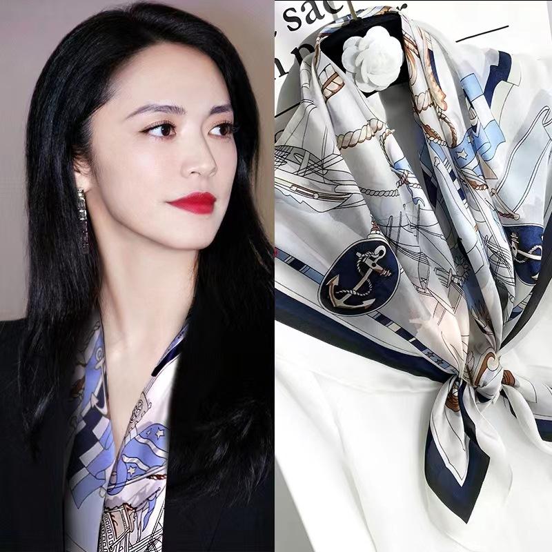 90 Square Scarves, Silk Scarves, Women's New Spring and Summer High-end Sense Versatile, Thin Scarves, Shawls Outside