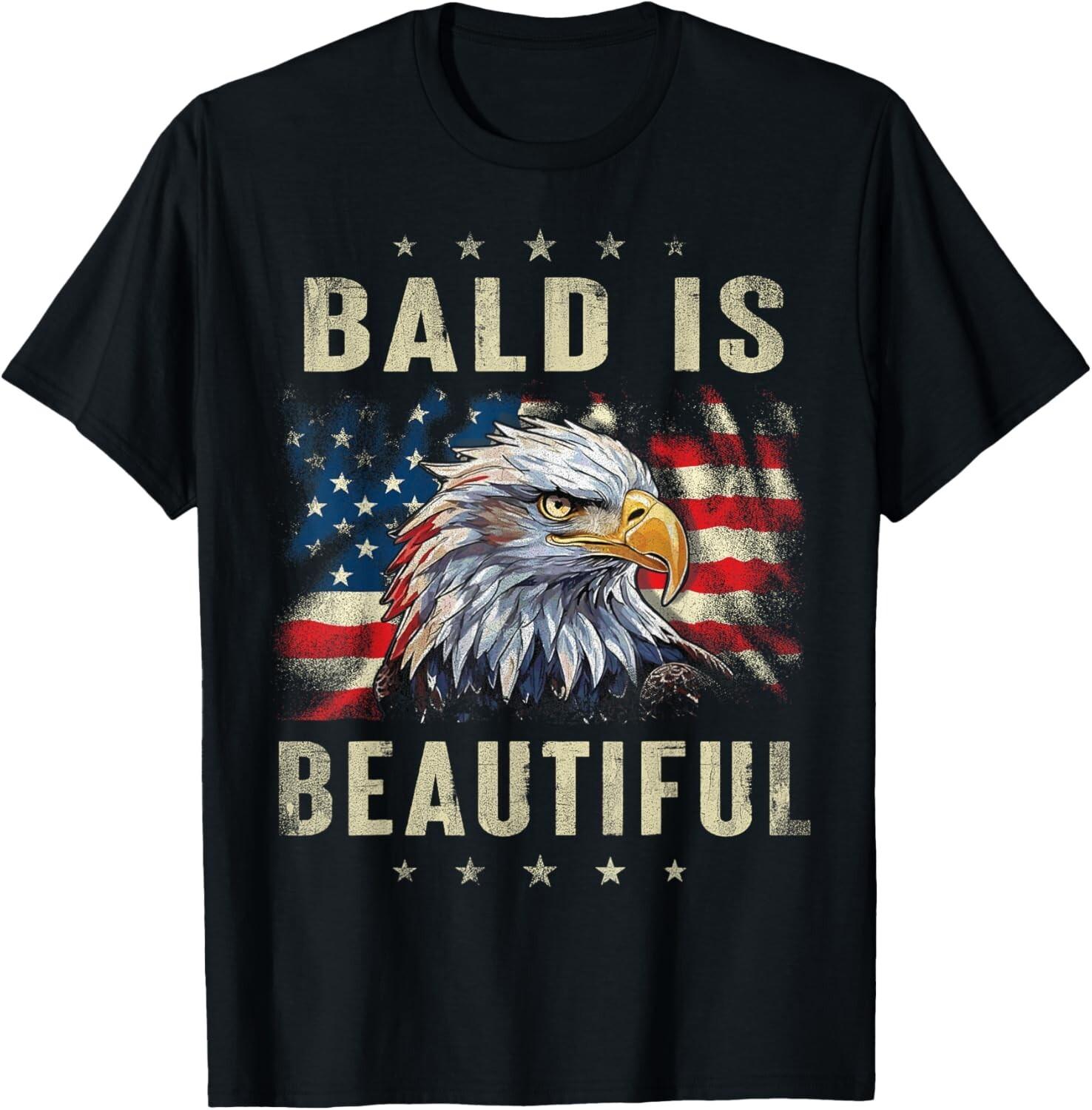 Bald Is Beautiful 4th of July Independence Day America Eagle T-Shirt Mens Womens Tees Top L