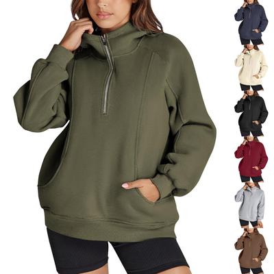 Dámské mikiny Oversized mikiny Poloviční zip Fleecové Dlouhý rukáv Ležérní Pulovr Mikina s kapucí Topy
