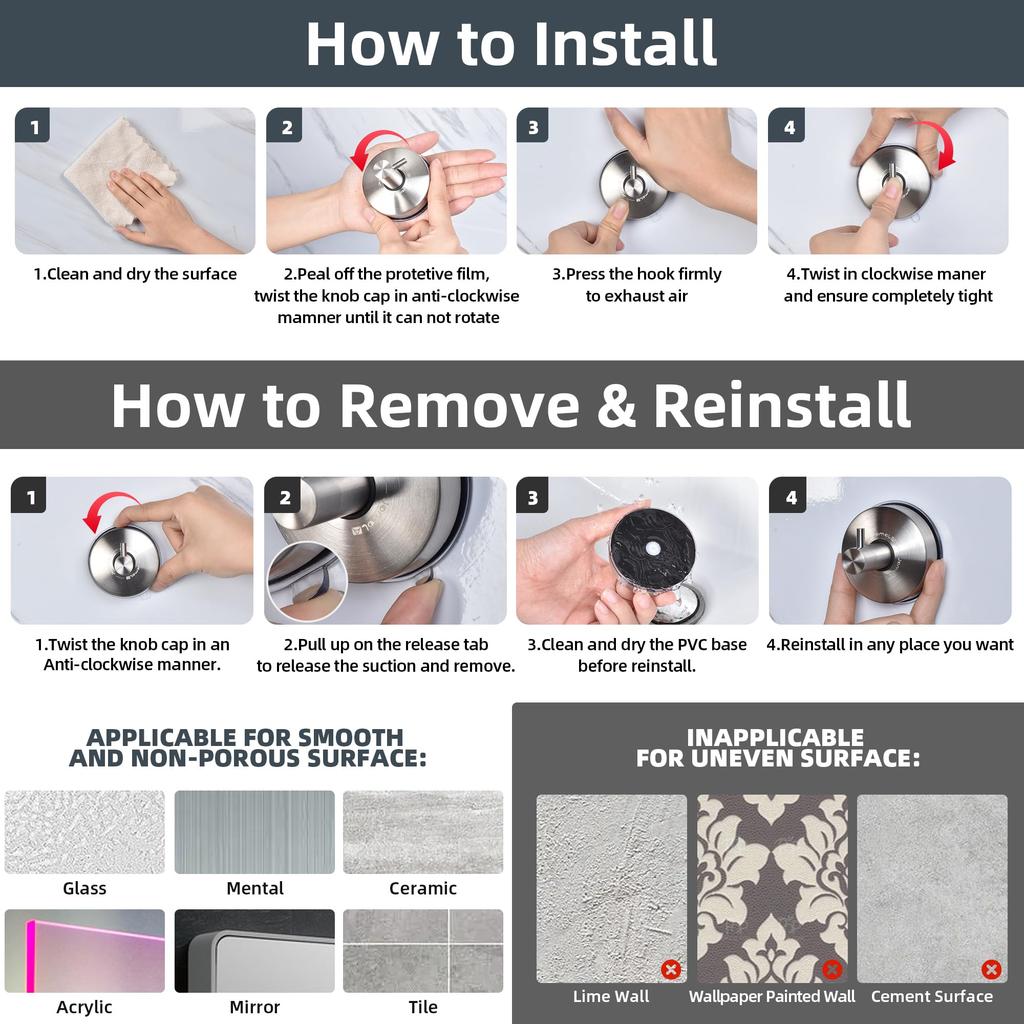 JOMOLA Suction Cup Wall 5kg Weight No Drilling Coat Hook for and Silver Hook, Strong, Capacity, Required, Non-Scratch Entryways, Bathrooms, Bathrooms,