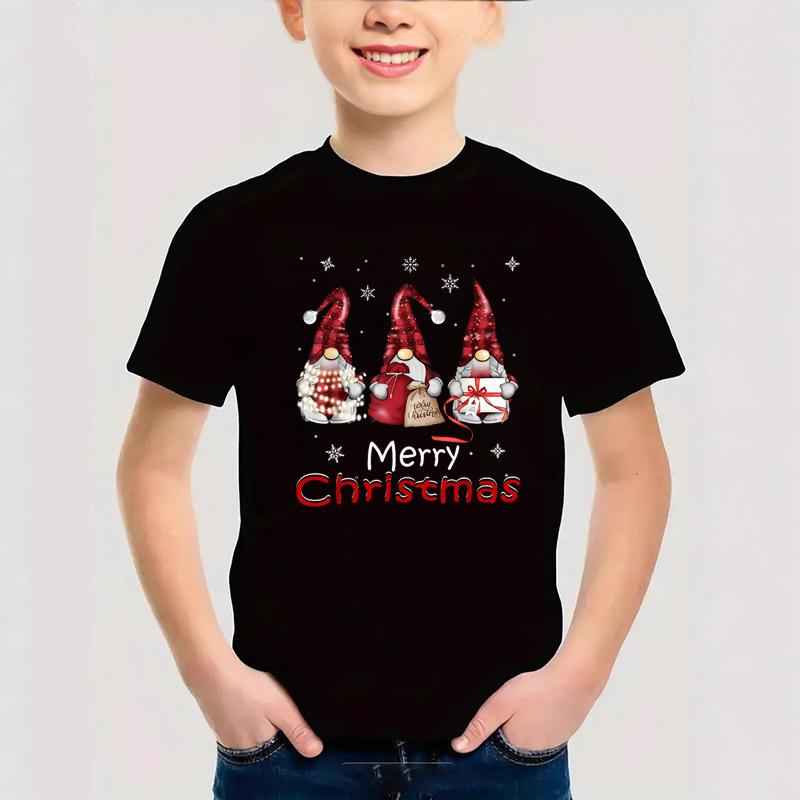 Summer Round Neck 3D Christmas Themed Printed Top Fashionable Casual Short Sleeved Children's Boy T-shirts