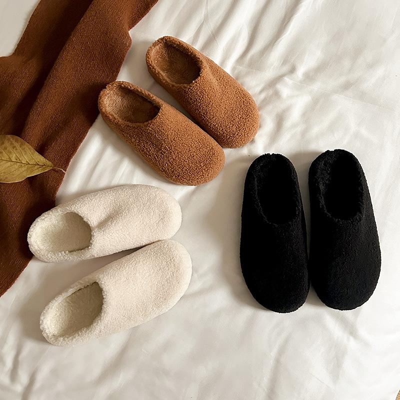 Grape Mother Autumn and Winter New Bag Head One Pedal Thermal Cotton Shoes Plush Half Slippers Women Wear Autumn and Winter