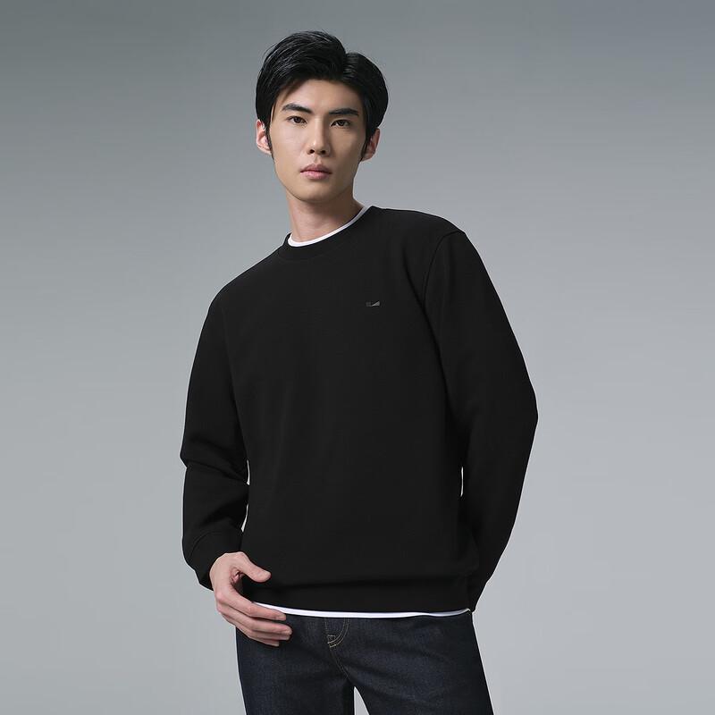 Lilang Men's Fleece-Lined Textured Jacquard Round Neck Long Sleeve T-Shirt