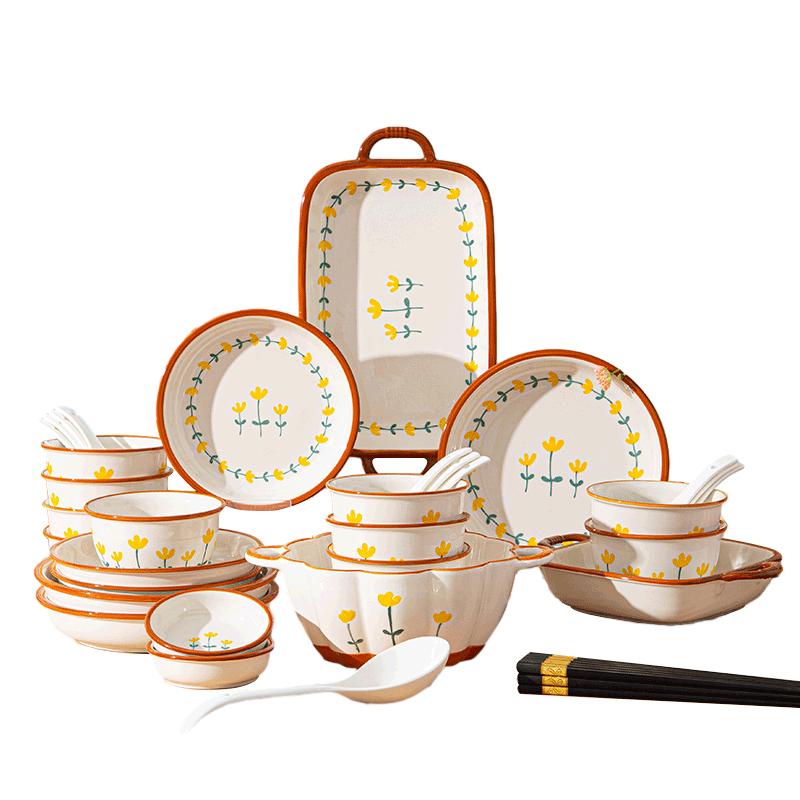 Peersun Underglaze Ceramic Dinnerware Set 42-Piece Gift Set for 10 Persons