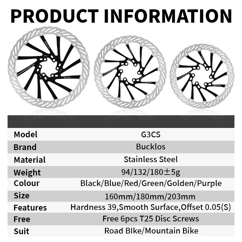 BUCKLOS Bike Brake Rotor G3 160mm 180mm 203mm Hydraulic Disc Brake Rotors with 6pcs Bolts for MTB Mountain Bicycle Accessories