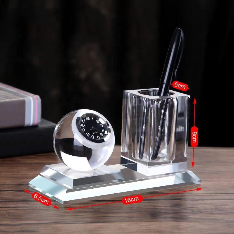 Ornament Office Study Room Set 8cm Crystal Glass Pen Holder Engraved Meeting Anniversary Gift Love Flower Christmas Trophy