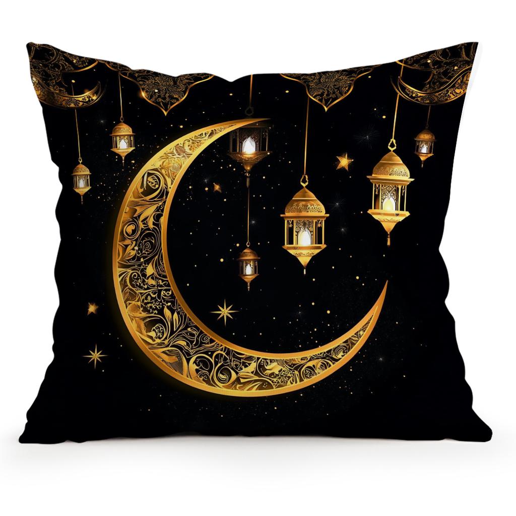 Golden Crescent During Ramadan Pillowcase Bedroom Sofa Cushion Cover 100% Polyester Living Room Cushion Pillowcase Home Decor