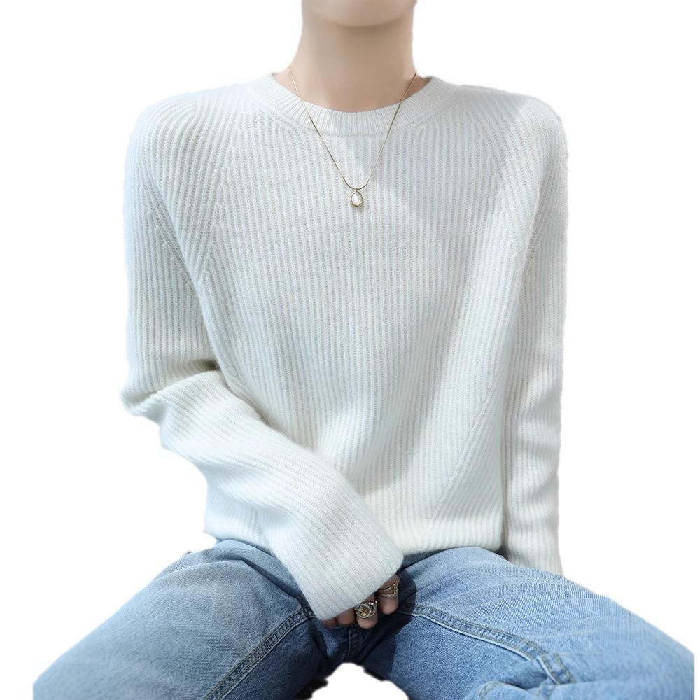 Women's Thickened Cashmere Sweater - Loose Fit, Round Neck, Long-Sleeved, Knitted Base Shirt for Autumn/Winter Fashion