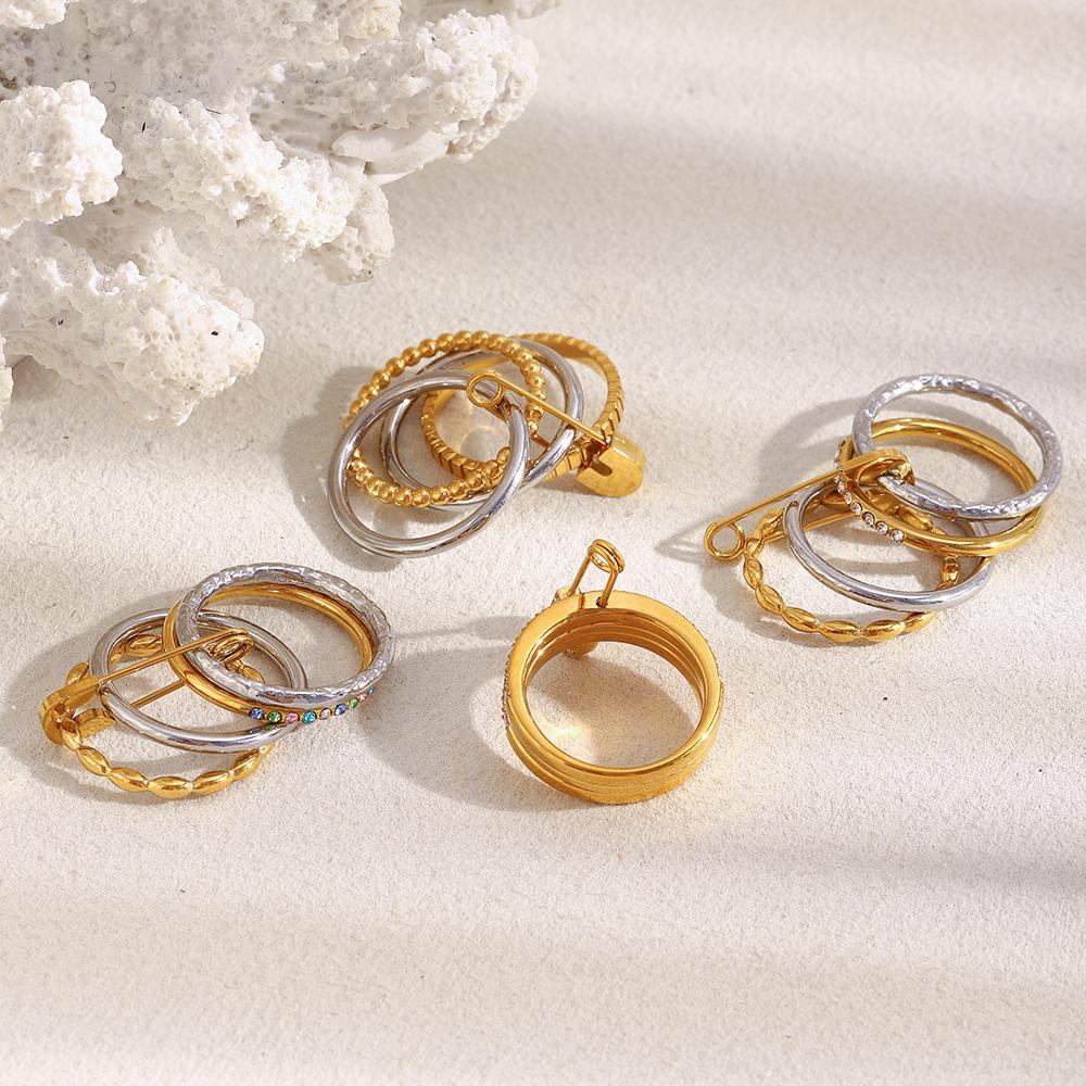 MamacitaSlay 316L Stainless Steel Zircon Two Tone Multilayer Paperclip Ring Party Waterproof Jewelry Women's Unique Ring Gifts