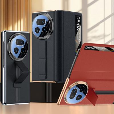 Étui Housse à Rabat en Cuir Véritable avec Fenêtre Smart View et Support Bracelet Poignet pour Honor Magic V5 5G Housse de Protection Livret Sommeil Intelligent