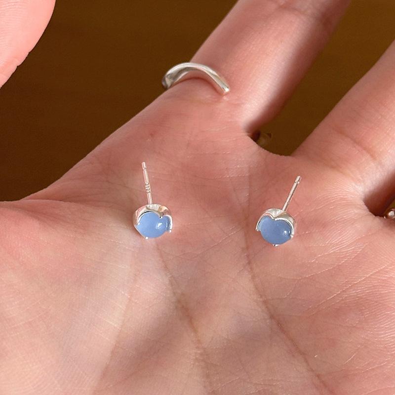 Fresh silver 925 round blue crystal earings stud Simple design new in light luxury exquisite earrings for women party jewelry
