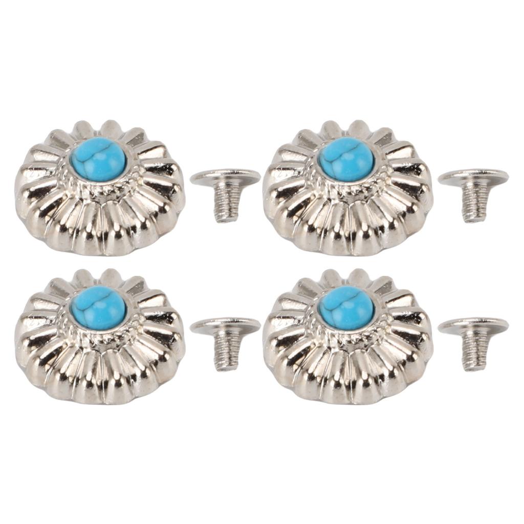 10 Set Purses Leather Decoration Buckle Blue Turquoise Flower Craft for Wallet 16.5mm Silver Daisy