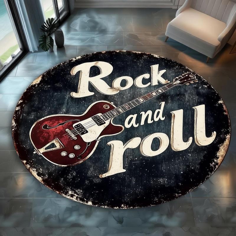 Round Black Gold Treble Clef Piano Key Musical Note Non Slip Floor Rug Music Studio Teacher Washable Indoor Living Room Bedroom Area Carpet