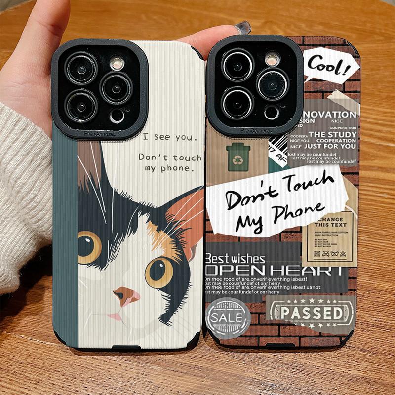 Vertikales Narbenleder-Schale [Fass mein Telefon nicht an] Bedrucktes Cover Gemustertes Weiches Silikon-Case mit Kameraobjektiv Vollschutz für iPhone