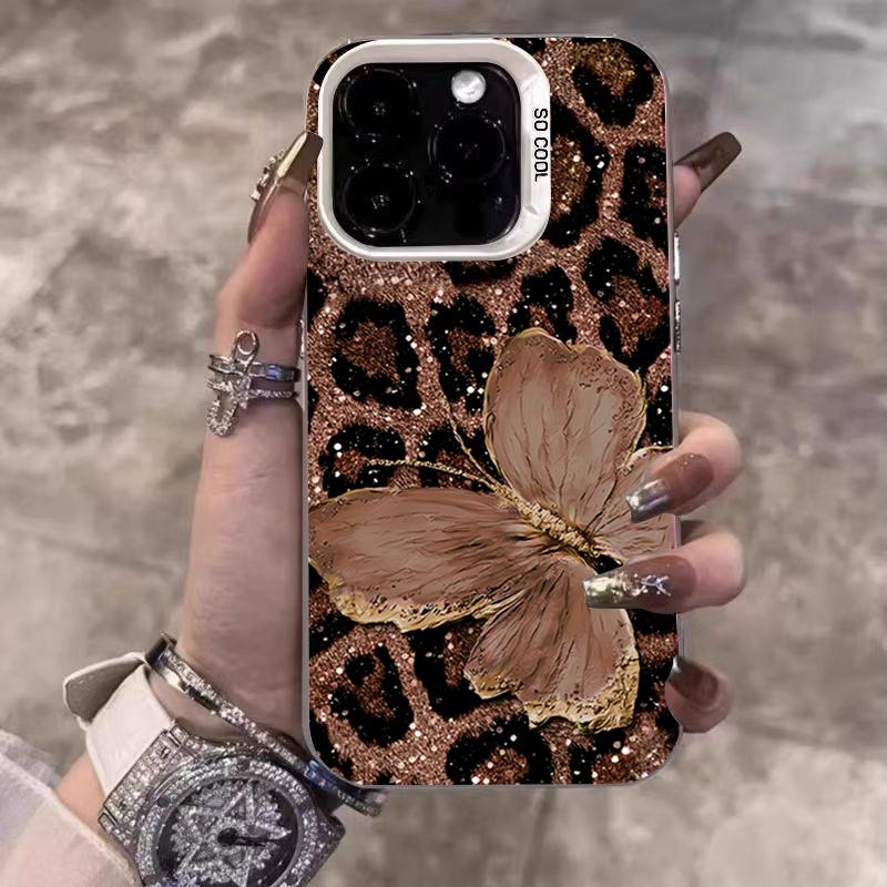 Luxus Schmetterling Leopard Muster Galvanisiert Handyhülle Für Xiaomi Redmi Note 14 13 12 11 10 Pro Plus 12S 11S Redmi 14C 13 Hülle