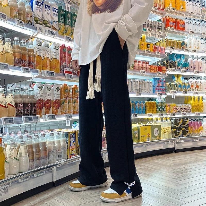 

Мужские уличные спортивные штаны Модные свободные повседневные брюки с разрезом по бокам Прямые брюки Винтажные синие жаккардовые Повседневные низы Мужская одежда 2XL