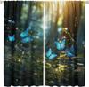 Dreamlike Forest Butterfly Blackout Curtain, Beautiful Morning Forest Flowers Aesthetic Scenery Decorative Curtain, Colorful