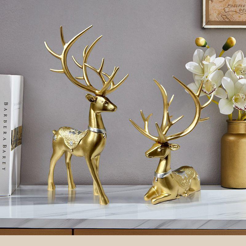 Luxurious Golden Deer Wine Cabinet Ornaments - Elegant Elk Decorations for Living Room, Bedroom, or Entrance Hall.