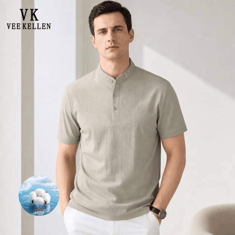 VEE KELLEN Men's Summer Stand Collar Short Sleeve Old Money Style Shirt