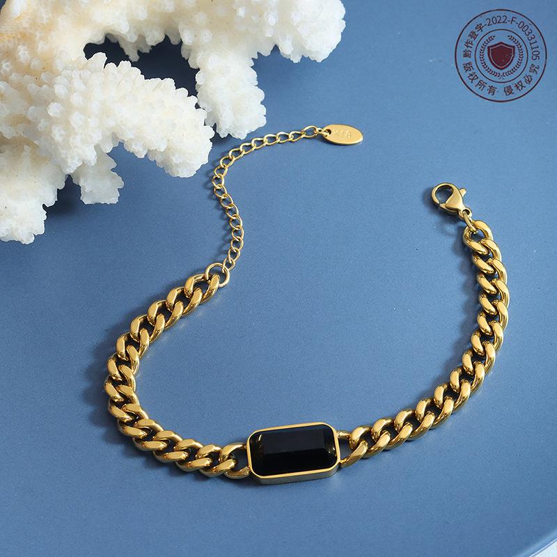 Exaggerated Thick Chain Cuban Chain Metal Hip Hop Men's and Women's Glass Stone Personalized Necklace Bracelet Jewelry Set