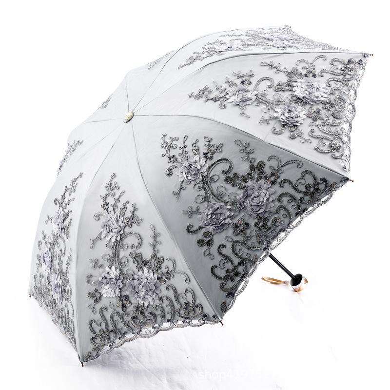 Blonderbrodert solparaply Uv-beskyttelse, dobbel vinylparaply, dame, prinsesse Muse parasoll