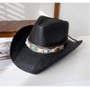 Handwoven Straw Hat for Female Cowgirl Hat with PU Belt Fashion Panamas Hat Music Festival Cowgirl Hat for Seasides Travel