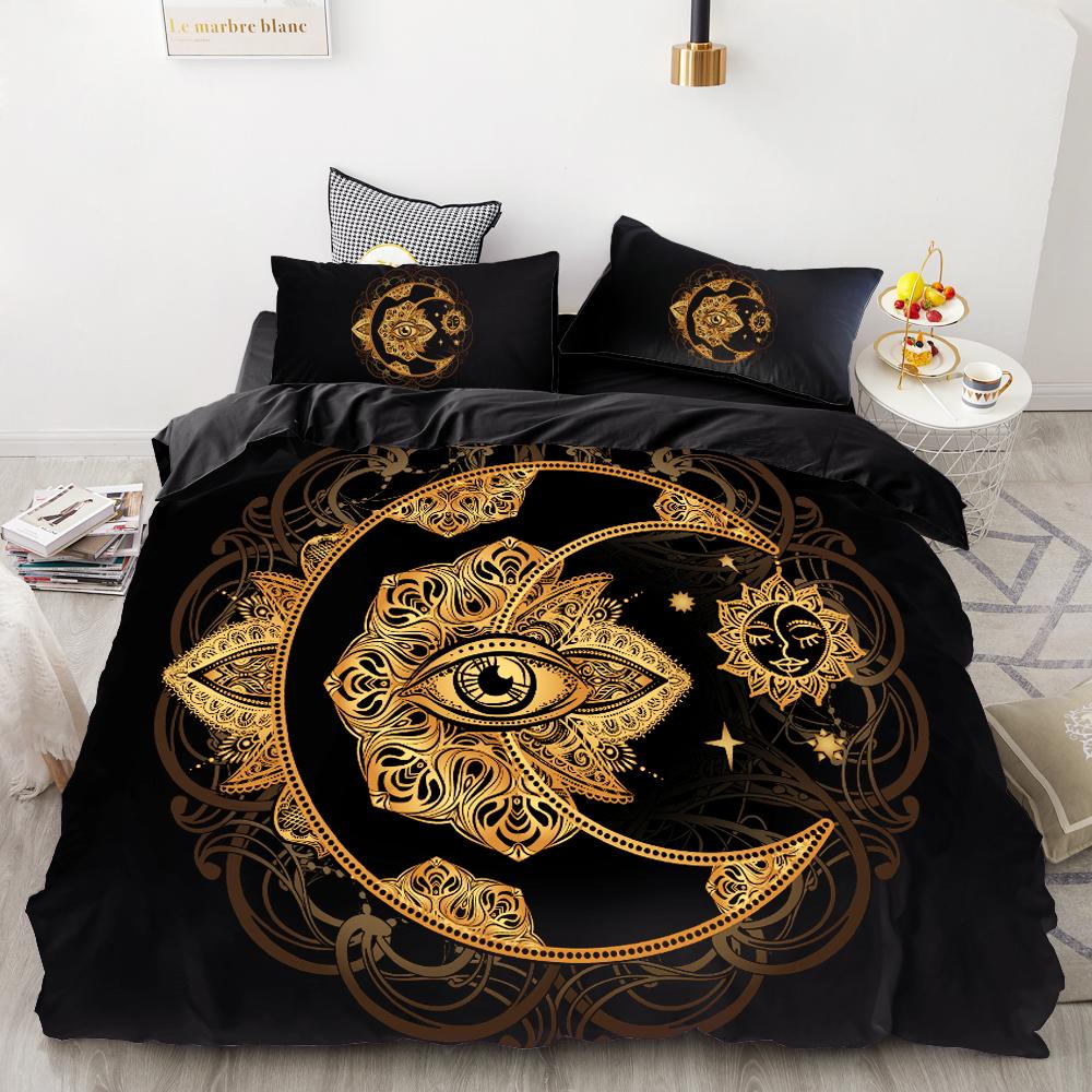 3D HD Digital Printing Bedding Set,Black Duvet Cover Set Queen Cal King,Bedclothes Golden Dragonfly Drop Shipping