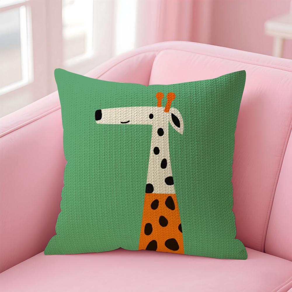 Cute Nordic Dinosaur Cushion Cover Natural Linen Organic Fabric DoubleSided Printing Sofa Home Decor Gift Pillow Case