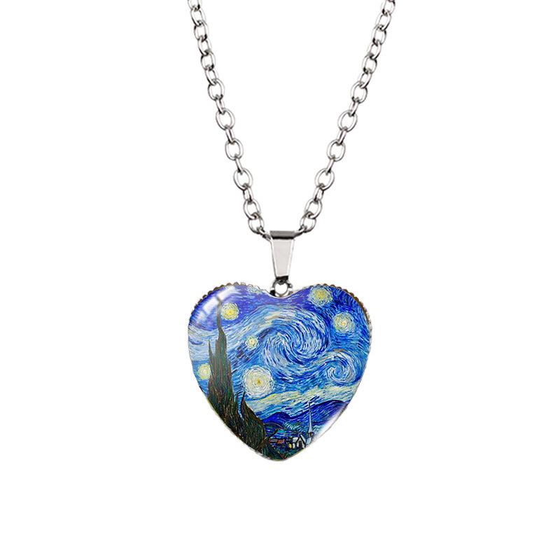 

Necklace Heart Fashionable With Vibrant Van Gogh Inspired Starry Night And Sunflower Accents XXXL167