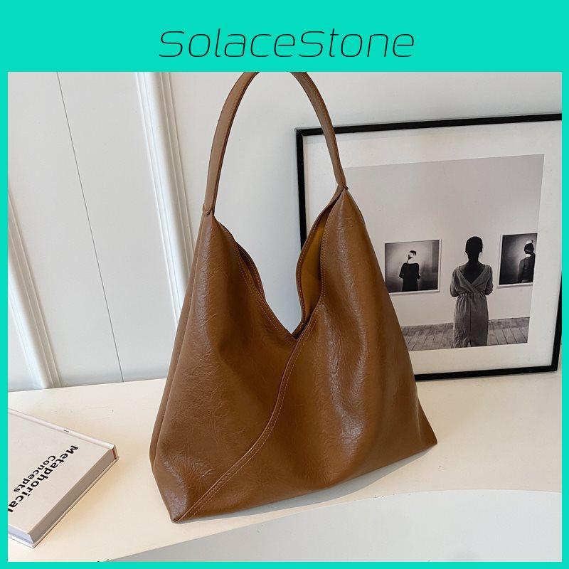 Simple Solid Color Large Capacity Pu Leather Women Shoulder Bag Autumn For