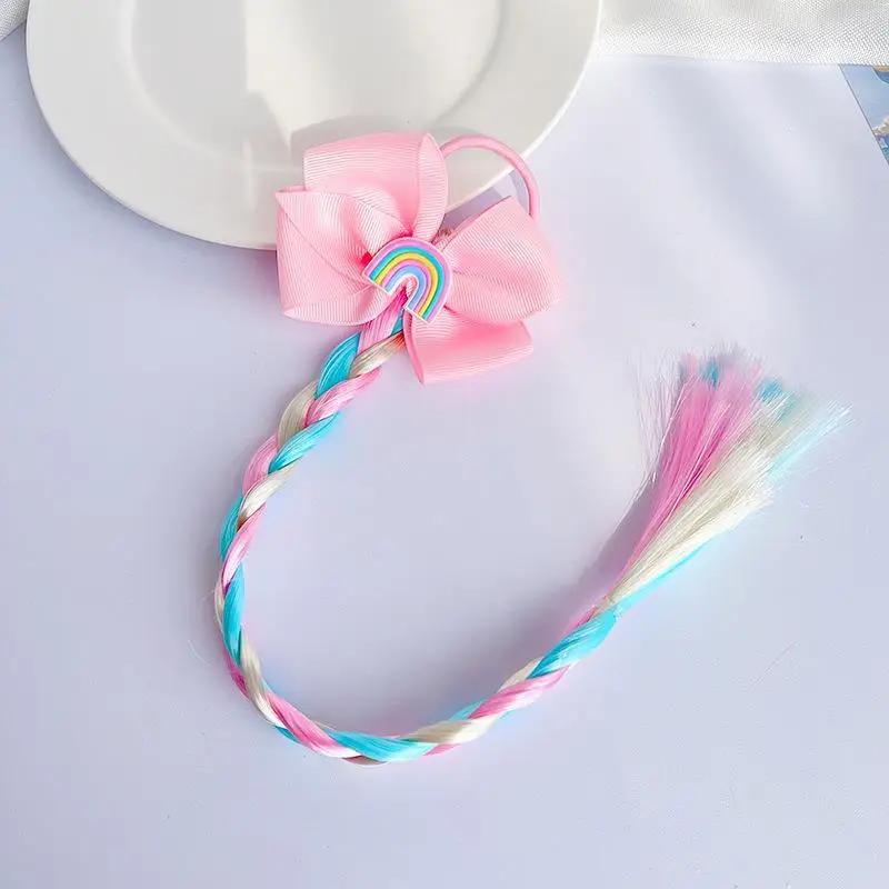 Hot Unicorn Cute Wigs Ponytail For Kids Girl Candy Color Cartoon Butterfly Bow Ponytail Hair Styling Rubber Bands Headwear Brai