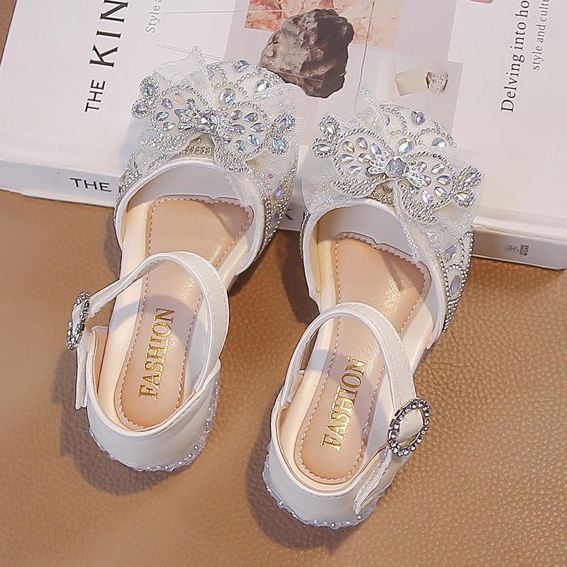 Little Girls  Fashion Sandals with Rhinestones - Princess Crystal Bow Closed-Toe Shoes for Summer 28