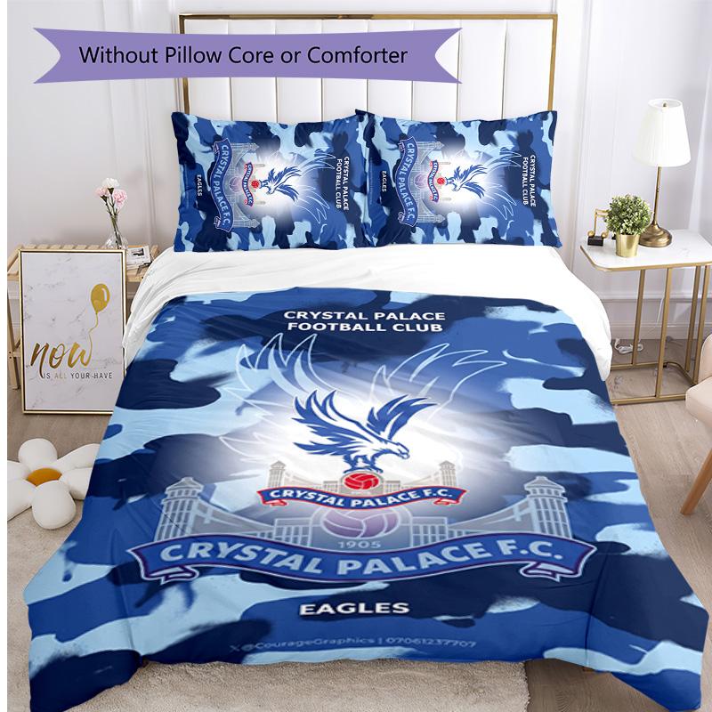 Crystal Palace Football Printed 3 Pieces Bedding Set, Comfortable Skin Friendly Bedroom Duvet Cover Set