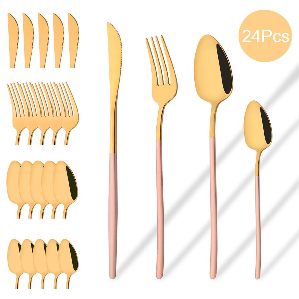 Zestaw sztućców Western 24-częściowy zestaw stołowy Naczynia ze stali nierdzewnej Czarny Srebrny Łyżka Widelec Nóż Zestaw obiadowy Sztućce domowe