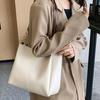 Solid Color PU Tote Bag Anti-splash Water Large Capacity Commuting Bag Women Shoulder Pouch Girls