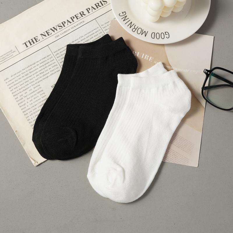 5 Pairs/Lot Men's Cotton Low Cut Boat Socks Sweat-absorbing Solid Color Black White Breathable Socks