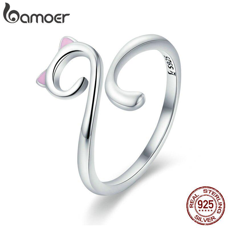 Bamoer Authentic 925 Sterling Silver Naughty Cat Nail Pussy Open Size Finger Ring